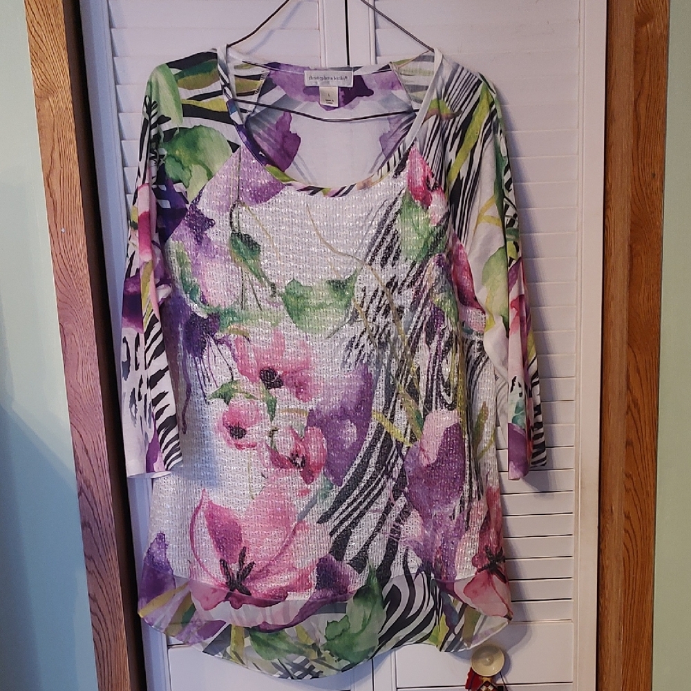 Christopher & Banks Pink and Purple  3/4 Sleeve Blouse